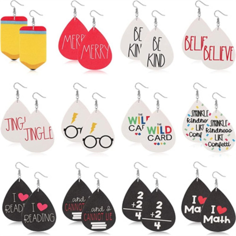 12 Pairs of Leather pendant Earrings Set Lightweight cute Creative earrings Lady